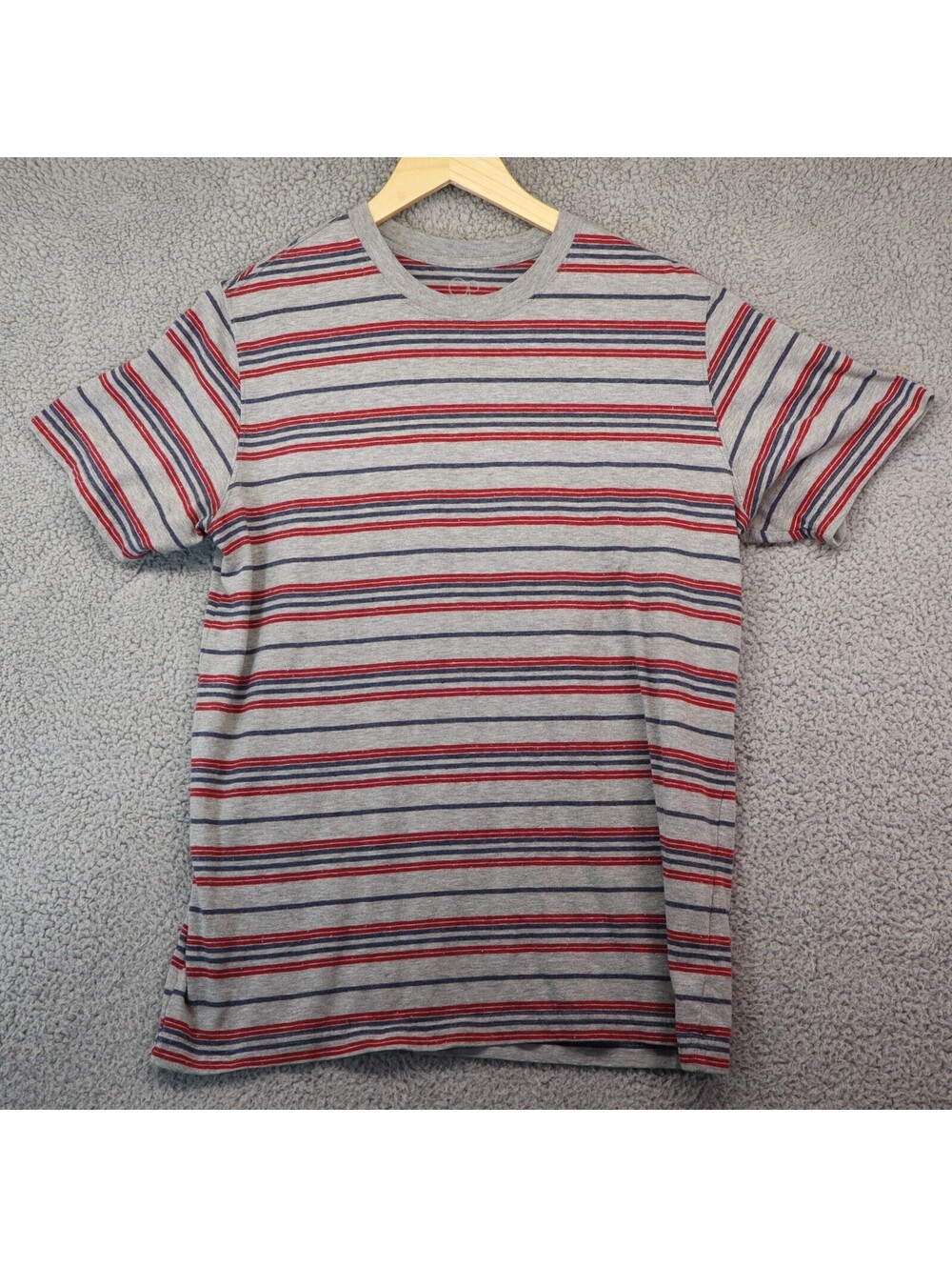 OP Men Medium Striped T-Shirt Red & Gray retro vtg style